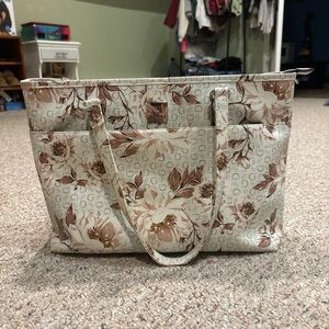 Guess Cream and Brown Floral Tote